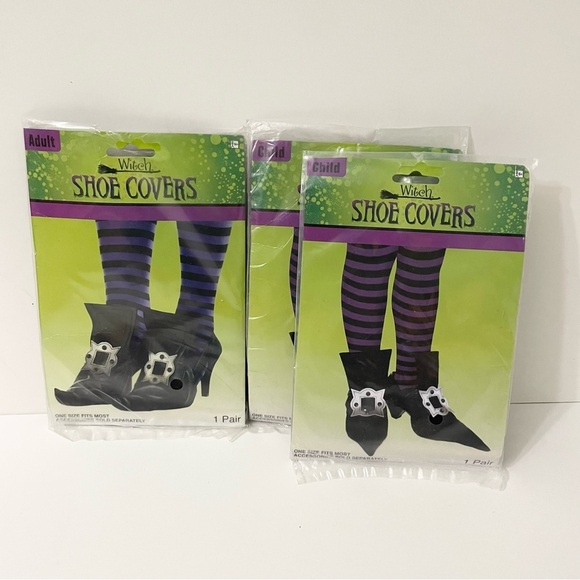 Witch Shoe Covers with Striped Design Kids x2 Adult x1 - Picture 1 of 15